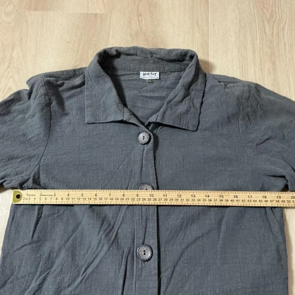 Habitat Gray Linen Blend Collared Button Front Cropped Jacket Top Women's Medium